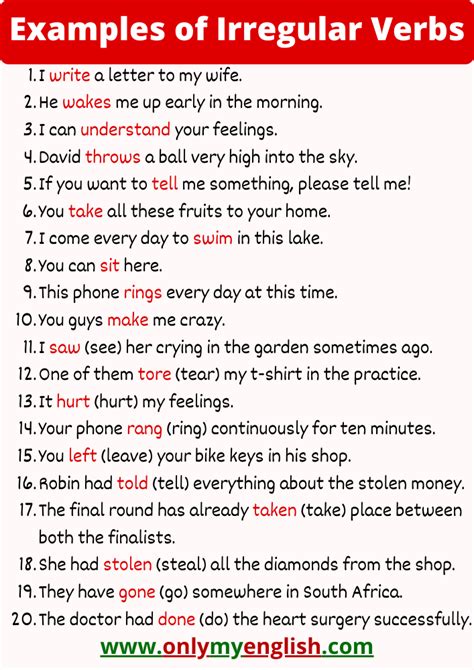 irregular verb example sentences.